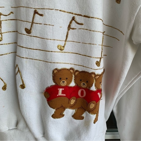Vintage Crewneck Sweatshirt Puff Paint Handmade Bears Love Music Notes Size XL - Picture 3 of 6